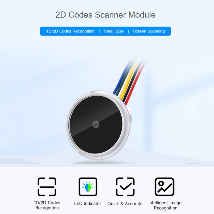 Waveshare 25515 Round 2D Codes Scanner Module Barcode/QR Code Reader, With LED Indicator, 25515