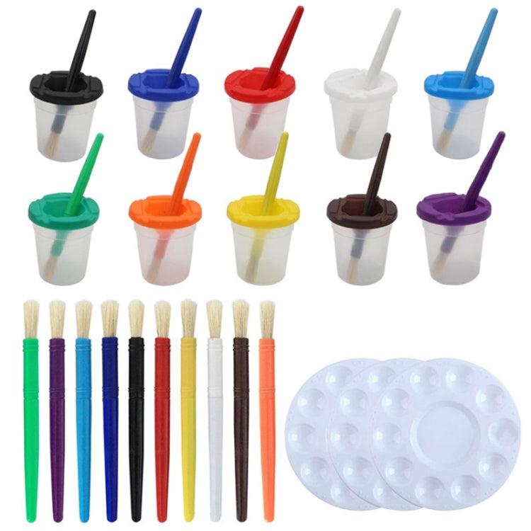 Children Leak-Proof Plastic Brush Washing Cup Palette Painting Brushes, 23 PCS/Set