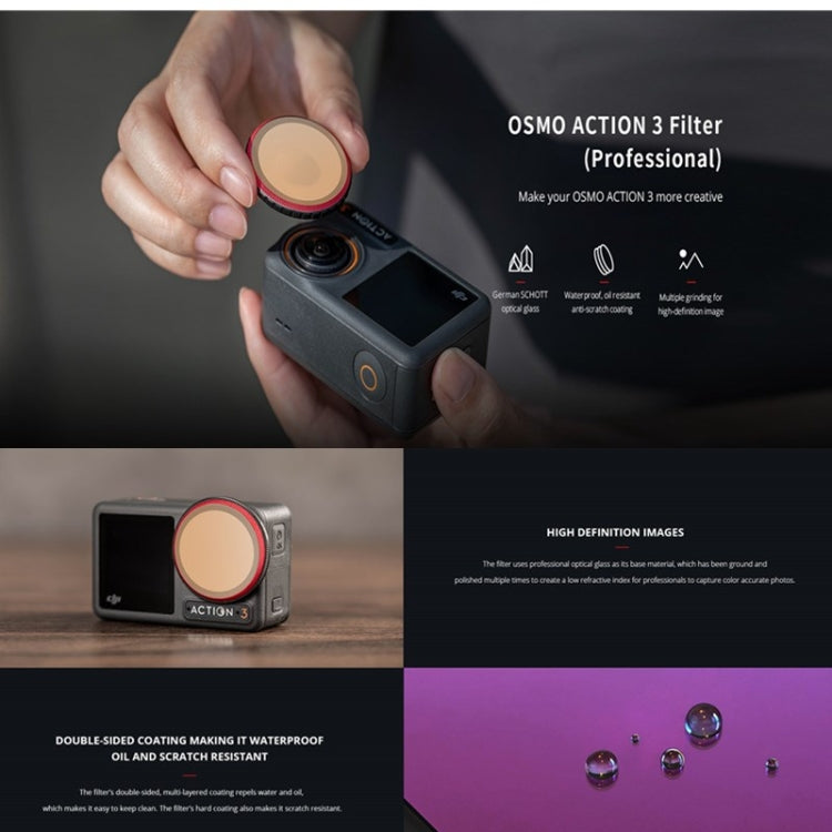 PGYTECH For DJI OSMO Action 3 Filter Camera Lens Pro Version,Spec:, UV, CPL, ND 8/16/32/64, NDPL 8/16/32/64