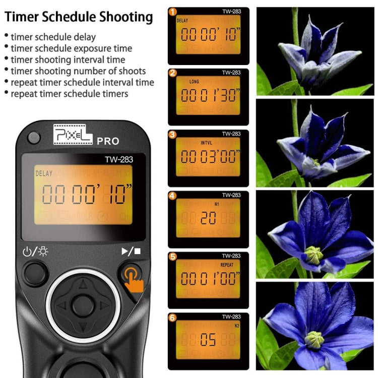 Pixel TW283 Shutter Wireless Delay Remote Control SLR Shutter Flasher, For Canon E3, For Nikon DC0, For Nikon DC2, For Sony S1, For Sony S2, For Instax 90, For Instax E3