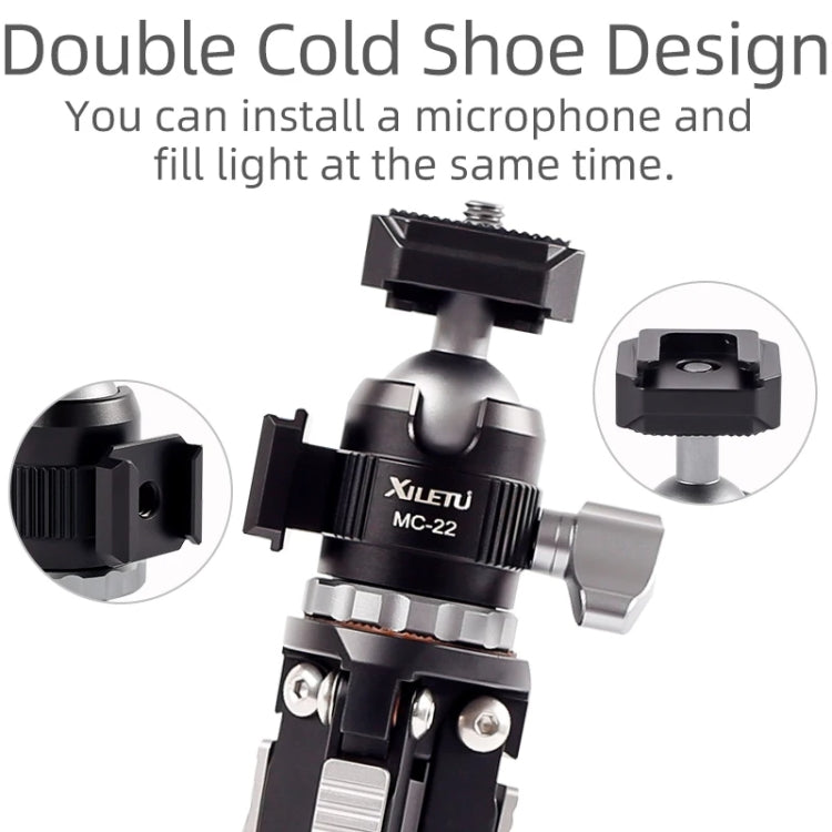XILETU MC-22 Mini Tripod Ball Head Double Cold Shoe Design With 1/4 Inch Screw