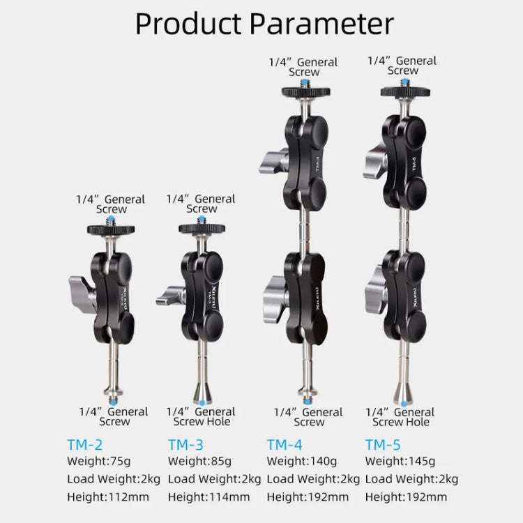 XILETU TM Series Magic Arm With Dual Ballhead Camera Video Monitor Mount Adapter, TM-2, TM-3, TM-4, TM-5