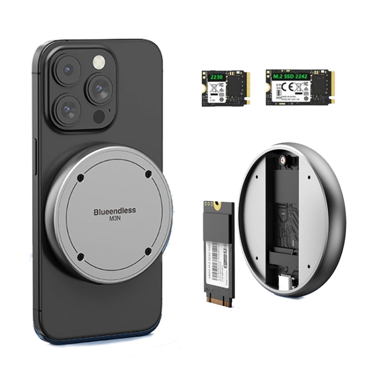 Blueendless M3N Magnetic M.2 2230 / 2242 NVMe SSD Enclosure 10Gbps Type-C USB3.1 SSD Case For Mobile Phone, M3N