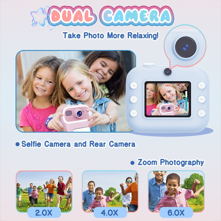 M8 2.4-Inch 1080P HD 2400W Pixel Dual-Camera Children Thermal Printing Camera, Pink, Blue, Purple, Pink+32GB, Blue+32GB, Purple+32GB