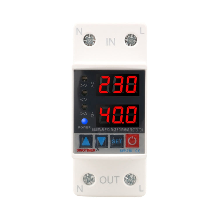 Adjustable Self-resetting Intelligent Over-voltage and Under-voltage Protector 220V AC, SINOTIMER SVP-718 40A, SINOTIMER SVP-718 63A
