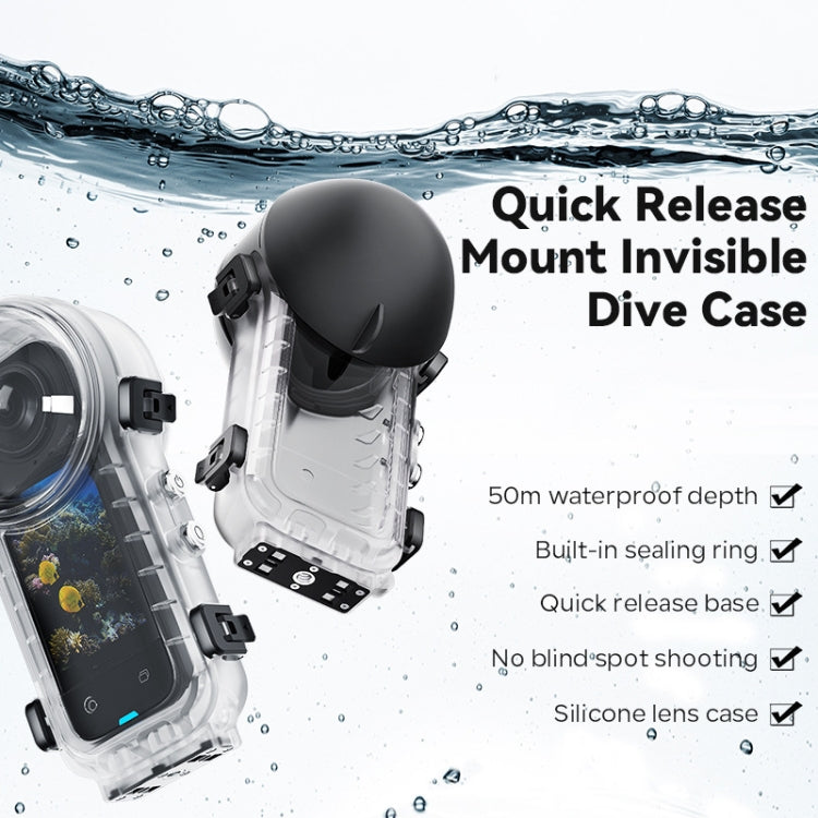 For Insta360 X4 aMagisn 50m Depth Waterproof Protective Case Quick Release Invisible Diving Cover, Waterproof Case