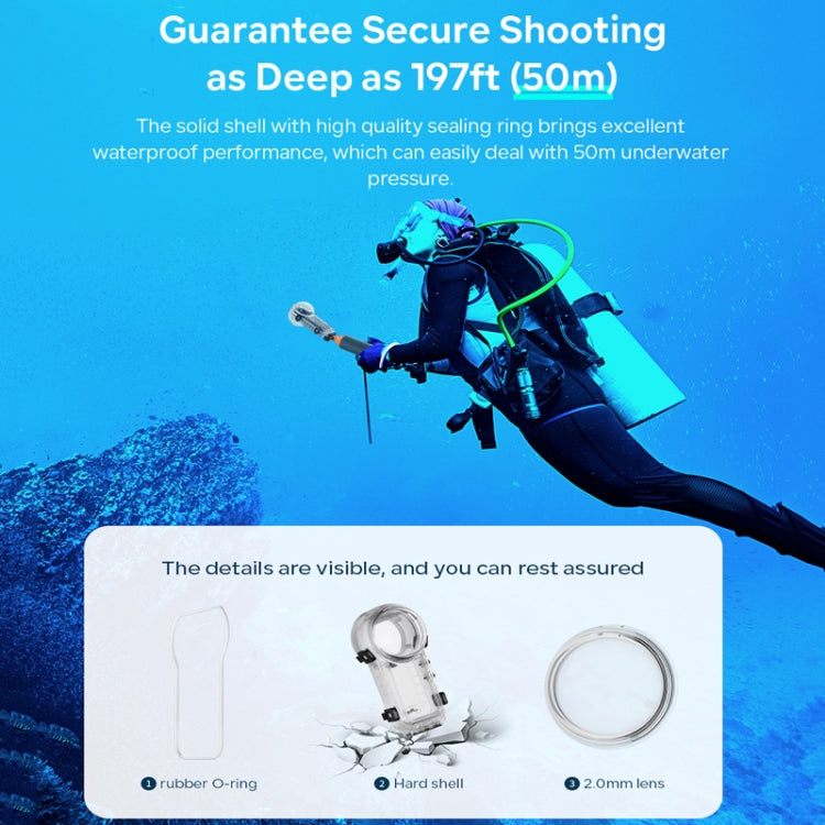 For Insta360 X4 aMagisn 50m Depth Waterproof Protective Case Quick Release Invisible Diving Cover, Waterproof Case