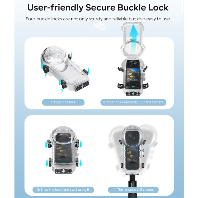 For Insta360 X4 aMagisn 50m Depth Waterproof Protective Case Quick Release Invisible Diving Cover, Waterproof Case