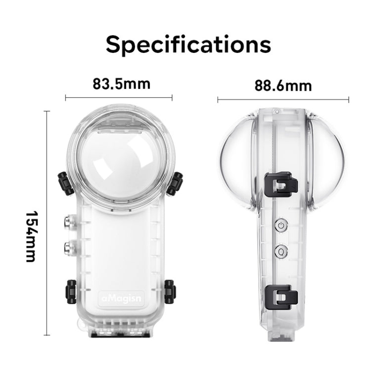 For Insta360 X4 aMagisn 50m Depth Waterproof Protective Case Quick Release Invisible Diving Cover, Waterproof Case