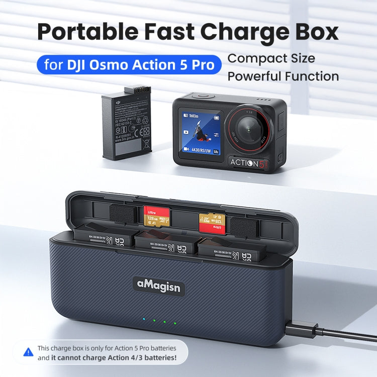 For DJI Osmo 360/Action 5 Pro aMagisn Battery Charger Fast Charging Box Storage Compartment