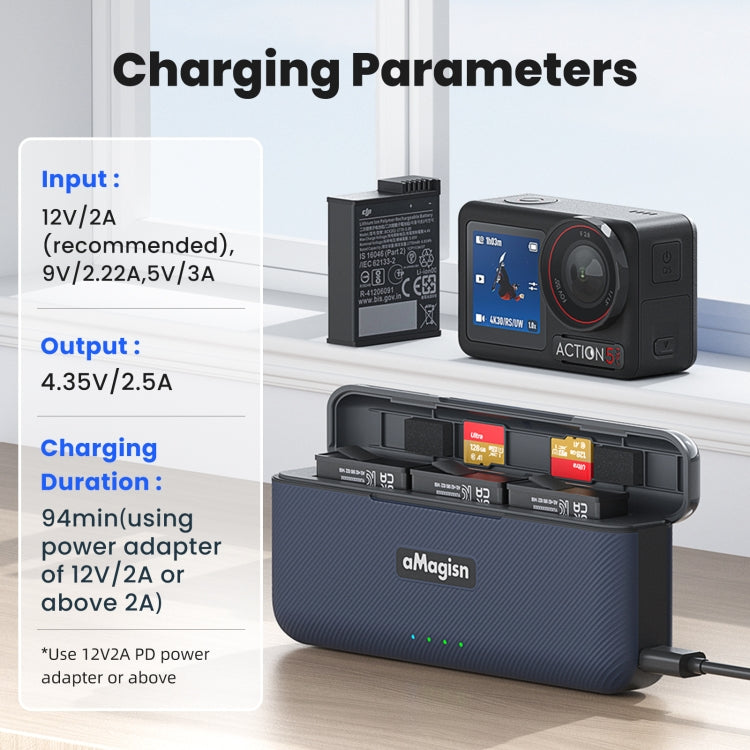 For DJI Osmo 360/Action 5 Pro aMagisn Battery Charger Fast Charging Box Storage Compartment