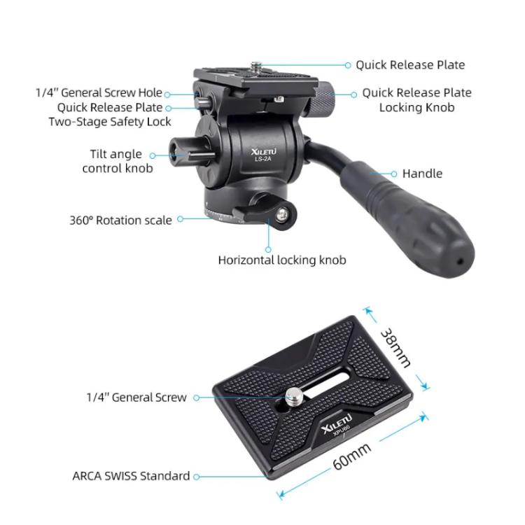 XILETU LS-2A Mini Hydraulic Damping Ball Head Tripod Head 360 Degree Panoramic Shooting