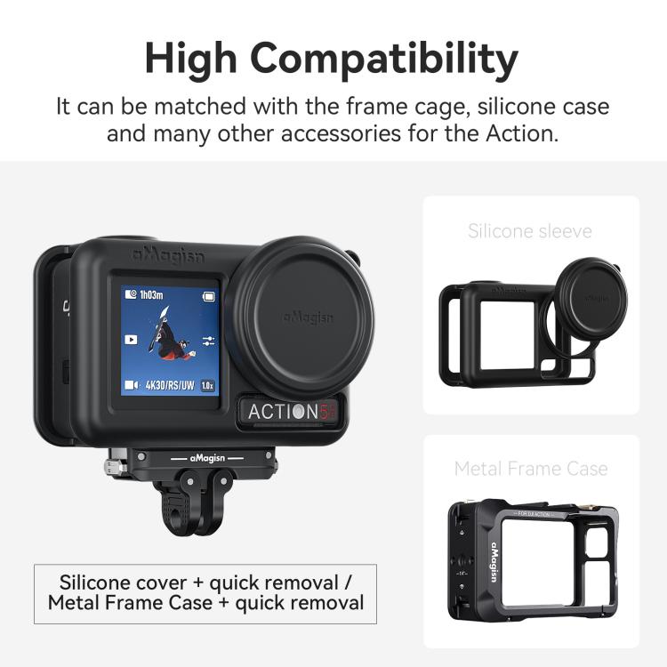 For DJI Action 5 Pro / 4 / 3 aMagisn Metal Magnetic Quick Release Mount Dual Interface Adapter
