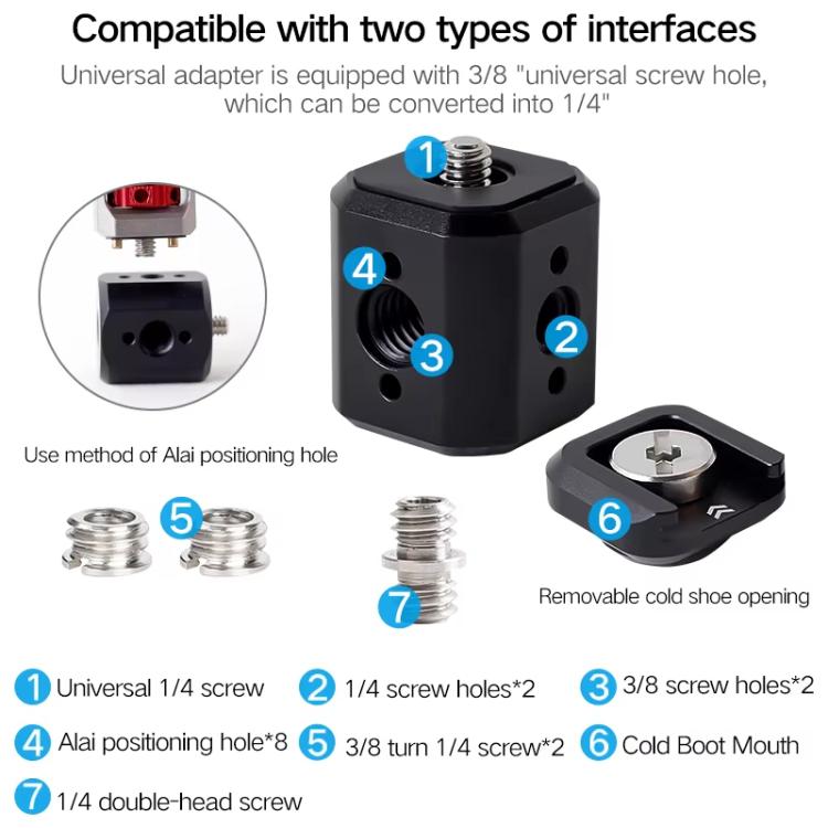 XILETU Tripod Screw Hole Adapter with Cold Shoe 3/8 inch 1/4 inch Thread Holes ARRI Positioning Hole