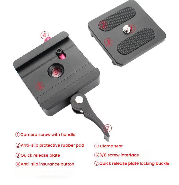 P50 Camera Quick Release Clamp & Plate Kit with 3/8 Inch Thread Thread For Stabilizers, Tripods, Monopods, Sliders