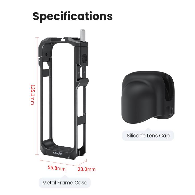 aMagisn Metal Cage for Insta360 X5 Wind Noise Reduction, Shockproof Mount with Dual Cold Shoe, PF01