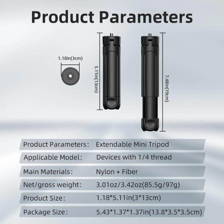 Flymile Extendable Mini Tripod With 1/4-Inch Screw For Action Cameras