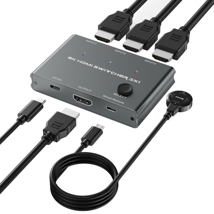 3 In 1 Out HDMI Switch 8K 60Hz / 4K 120Hz Computer HD Conversion, HD31 3 In 1 Out