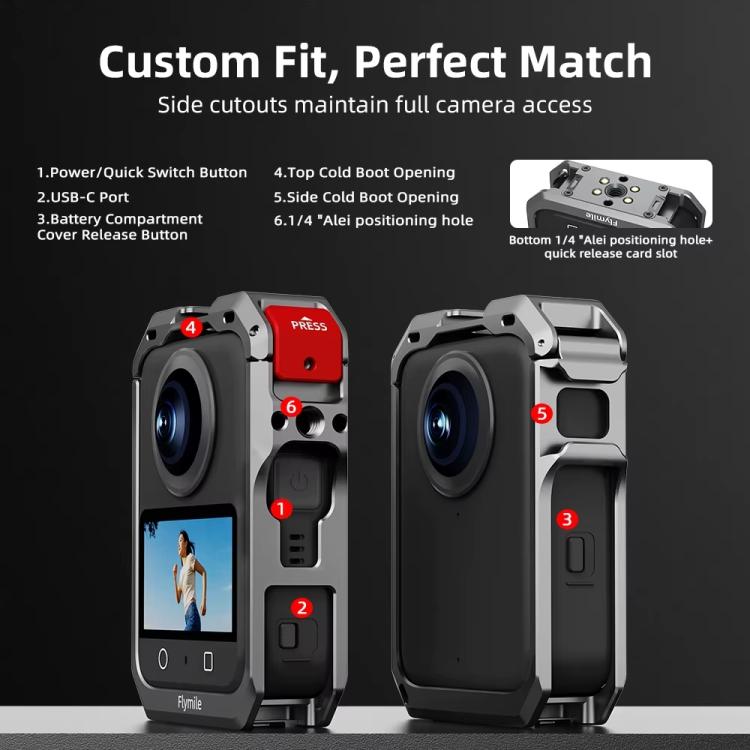 For DJI Osmo 360 Flymile Dual Cold Shoe Metal Quick-Release Cage With Lens C