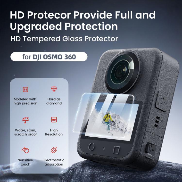 For DJI Osmo 360 Camera AMagisn HD Tempered Glass Screen Protector, 1 Set, 2 Sets