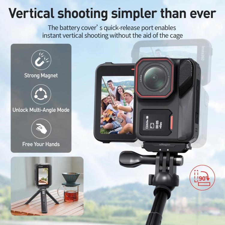 For Insta360 Ace Pro 2 aMagisn Water-resistant Vertical Shooting Battery Side Cover Compatible with Quick-Release Adapters