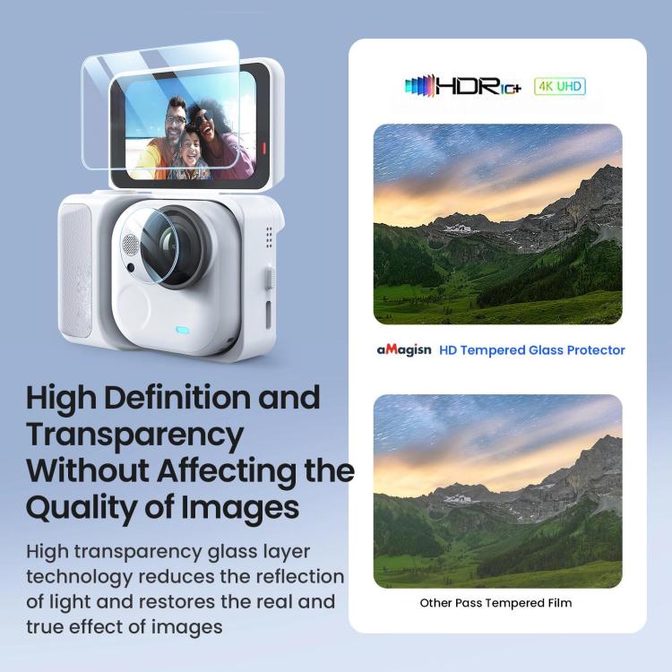 For Insta360 GO Ultra aMagisn Tempered Glass Screen Protector Camera Lens Film, 1 Set, 2 Sets