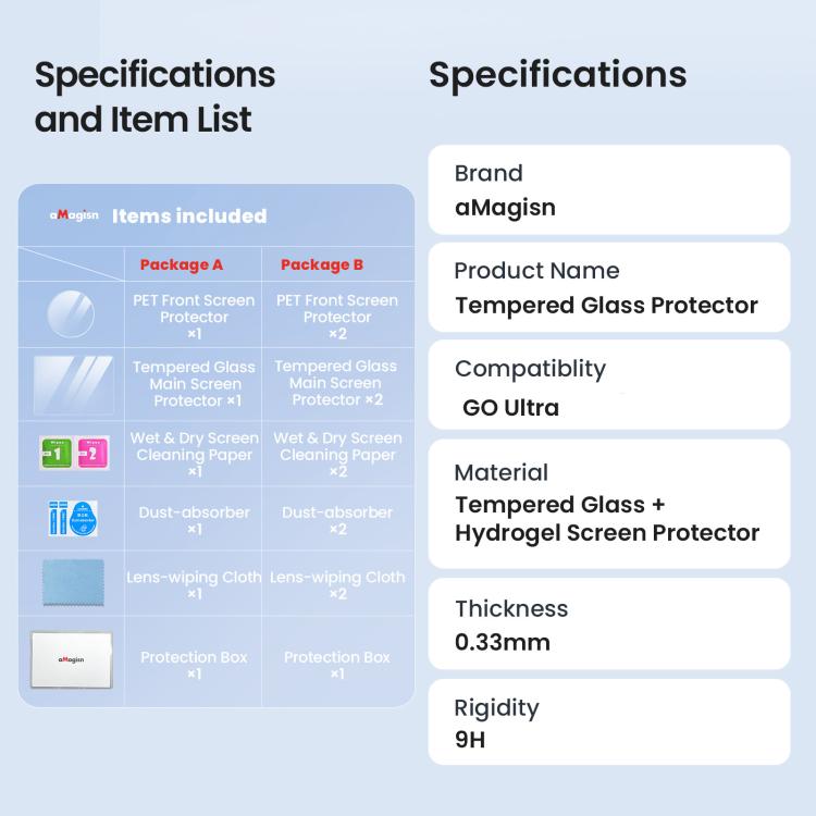 For Insta360 GO Ultra aMagisn Tempered Glass Screen Protector Camera Lens Film, 1 Set, 2 Sets