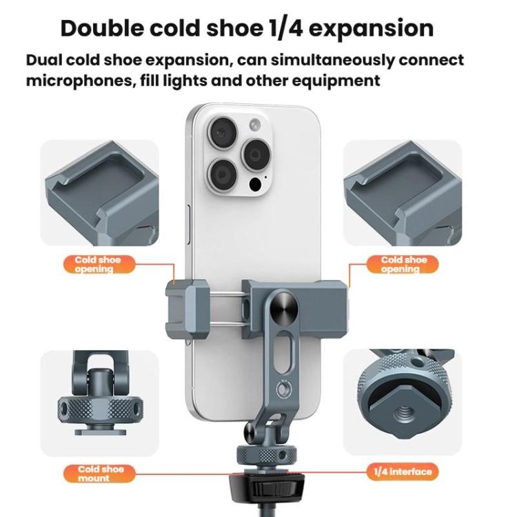 Aluminum Alloy Dual-Head Cold Shoe Phone Mount With Dual 1/4 inch Screw Holes For Horizontal/Vertical Tilting Shooting