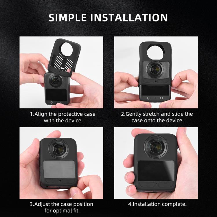 For DJI Osmo 360 Silicone Case Anti-Scratch Shock-Absorbing Dustproof Cover, Black, With Lens Cap