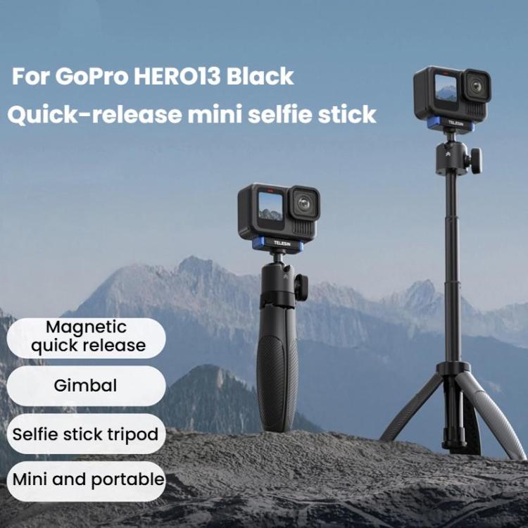 For GoPro HERO13 Black TELESIN S1-MNP-14-TGP 17-40cm Retractable Quick-Release Mini Selfie Stick Handheld Desktop Tripod