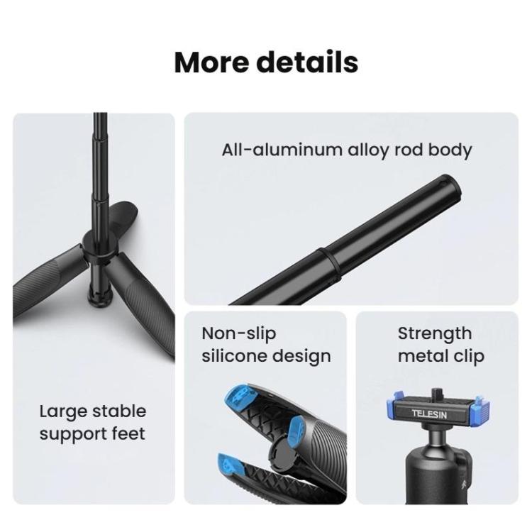 For GoPro HERO13 Black TELESIN S1-MNP-14-TGP 17-40cm Retractable Quick-Release Mini Selfie Stick Handheld Desktop Tripod