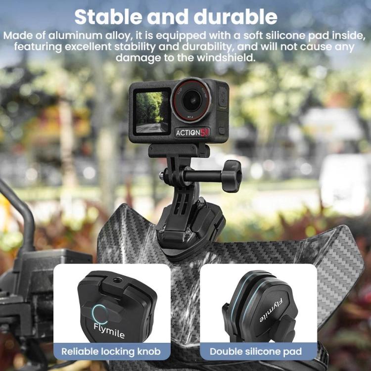 Flymile Motorcycle Windshield Action Camera Mount For DJI Osmo Action 5 Pro / GoPro 13