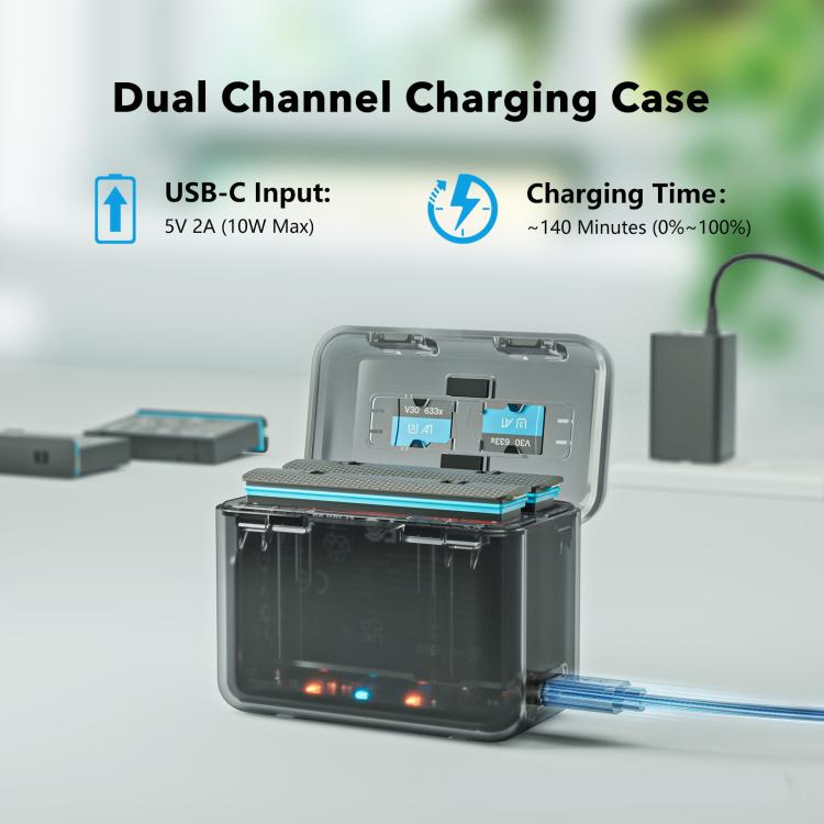 For Insta360 X4 SYMIK Dual-Channel Battery Charger & Storage Case Charging Hub With LED Indicators