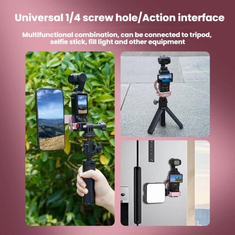 For DJI Osmo Pocket 3 BRDRC Magnetic Expandable Phone Holder Cold Shoe Mount, Pink