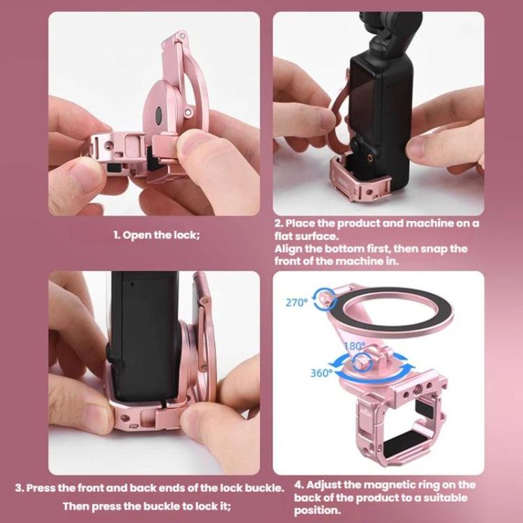 For DJI Osmo Pocket 3 BRDRC Magnetic Expandable Phone Holder Cold Shoe Mount, Pink