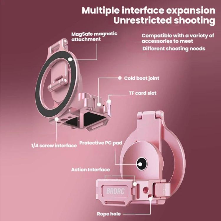 For DJI Osmo Pocket 3 BRDRC Magnetic Expandable Phone Holder Cold Shoe Mount, Pink