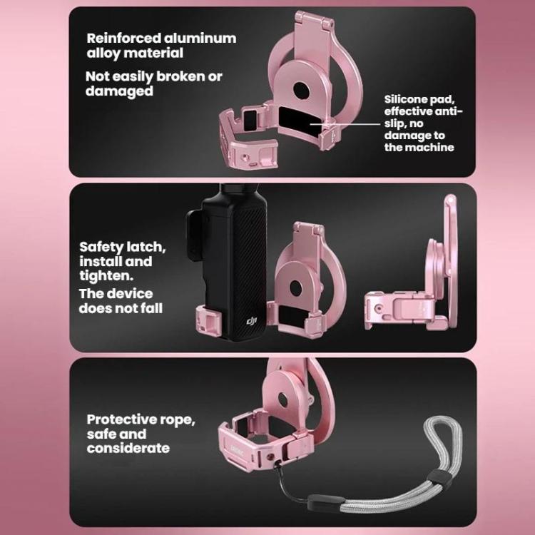 For DJI Osmo Pocket 3 BRDRC Magnetic Expandable Phone Holder Cold Shoe Mount, Pink