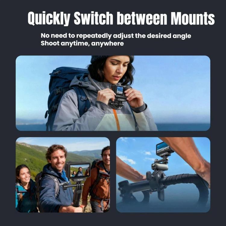 For DJI Osmo Action 6 TELESIN Magnetic Quick-release Adapter Mount Two-Claw Base