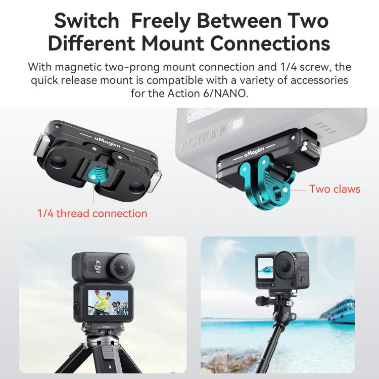 For DJI Osmo Action 6/Nano aMagisn Bidirectional Magnetic Quick Release Adapter 2.0