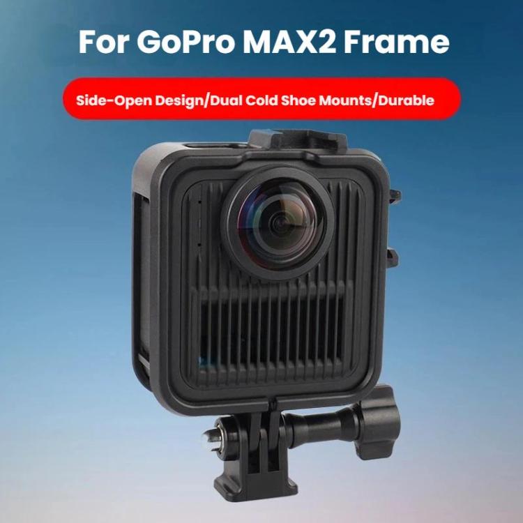 For GoPro MAX2 Plastic Frame Side-Open Protective Cage with Dual Cold Shoe Mounts, Plastic Frame