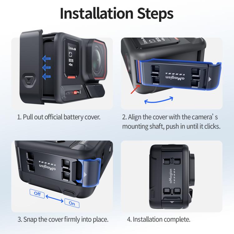 For Insta360 Ace Pro 2 aMagisn Vertical Shooting Battery Cover Magnetic Quick-Release & Splash Proof Battery Door