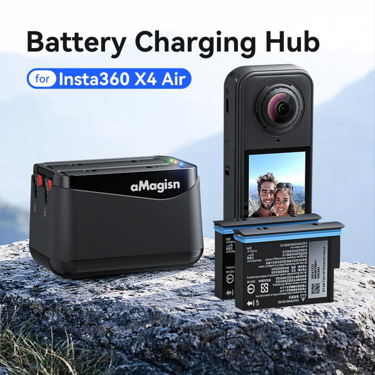 For Insta360 X4 Air AMagisn Dual Battery Charging Dock Rapid Fast Charger Station For 2 Batteries Simultaneously With LED Indicator
