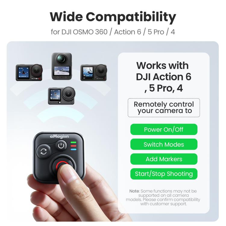 aMagisn Bluetooth Remote Shutter for DJI Osmo Action 6/Action 5 Pro/Action 4/Osmo 360, For DJI Osmo Action 50m