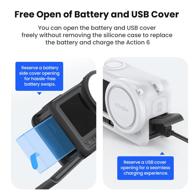 For DJI Osmo Action 6 aMagisn Silicone Case With Lens Cap Anti-Scratch Protective Cover