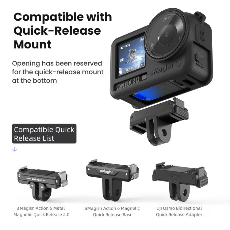 For DJI Osmo Action 6 aMagisn Silicone Case With Lens Cap Anti-Scratch Protective Cover