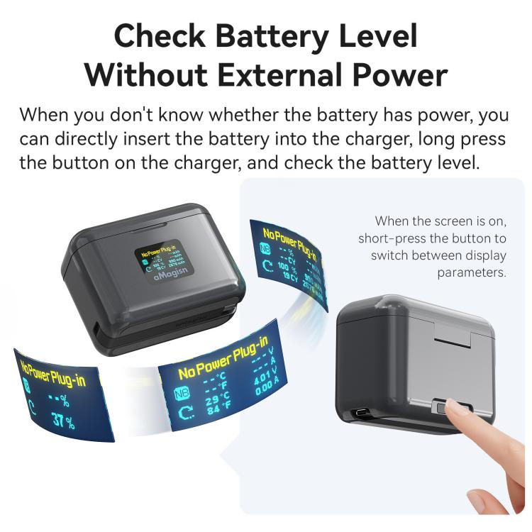 For Insta360 X4 Air Battery aMagisn 36W Fast Charging Case with Color Display & Built-in USB-C Cable, PM13