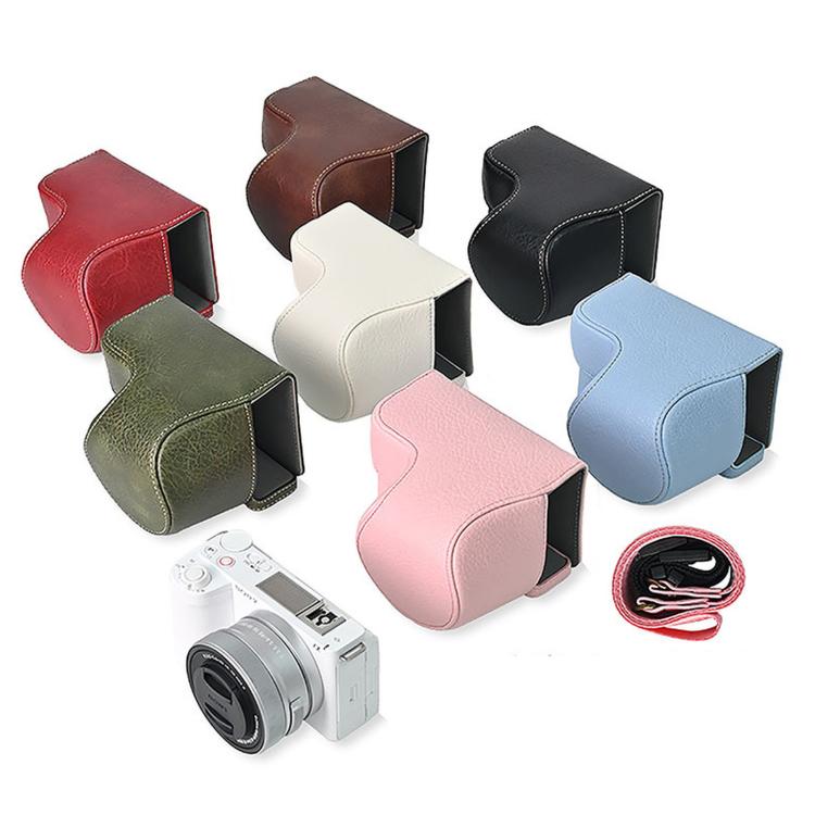 For Sony ZV-E10 II / ZV-E10M2 PU Leather Camera Case Bag Protective Half Body Cover With Shoulder Strap