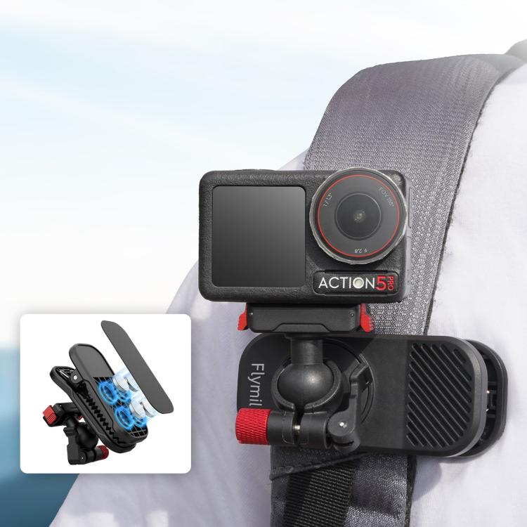 Flymile Magnetic Quick-release Backpack Shoulder Strap Clip Bracket, For DJI Osmo Action 3 / 4 / 5 Pro, For DJI Osmo Action 6 / Nano, For Insta360 Ace / Ace Pro / 2 / X5