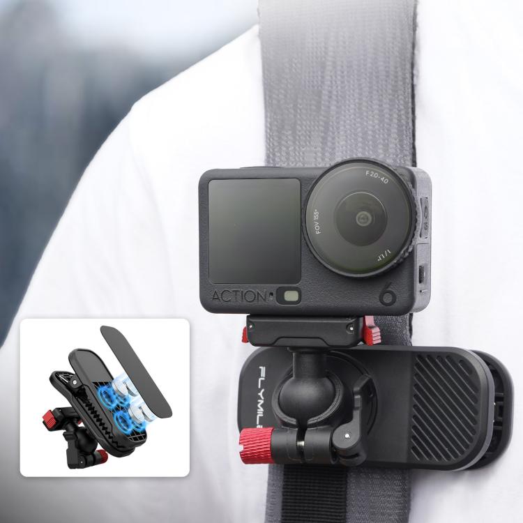 Flymile Magnetic Quick-release Backpack Shoulder Strap Clip Bracket, For DJI Osmo Action 3 / 4 / 5 Pro, For DJI Osmo Action 6 / Nano, For Insta360 Ace / Ace Pro / 2 / X5