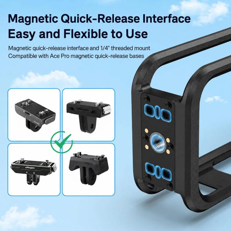 For Insta360 X6 PC Magnetic Quick-Release Frame Cage Protective Camera Housing With Cold Shoe, PC Material